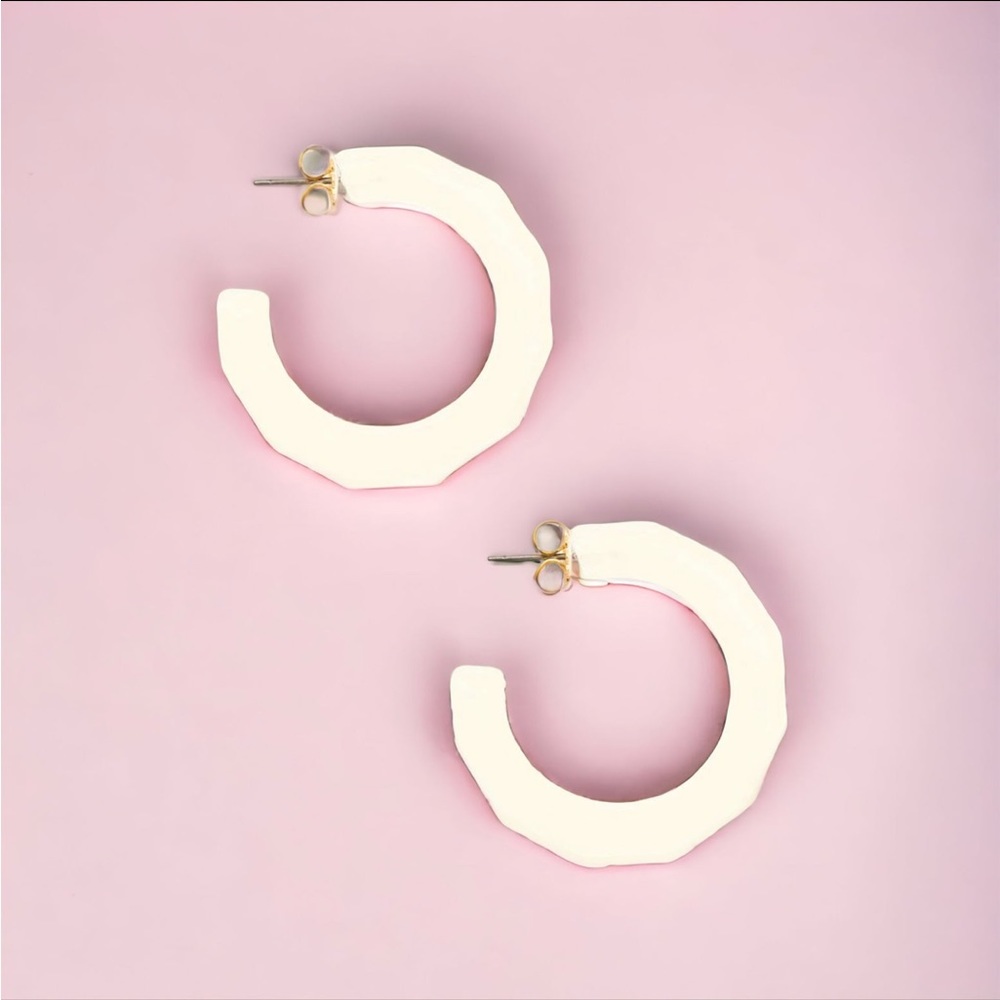 Open Hoop Retro Cream Colored Hoop Pierced Earrings Pinup Quirky Unique
